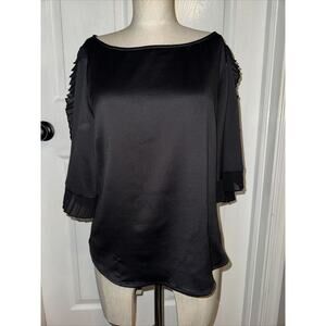 Plenty By Tracy Reese Black Blouse 3/4 Sleeve Size L Large Flutter Sleeve